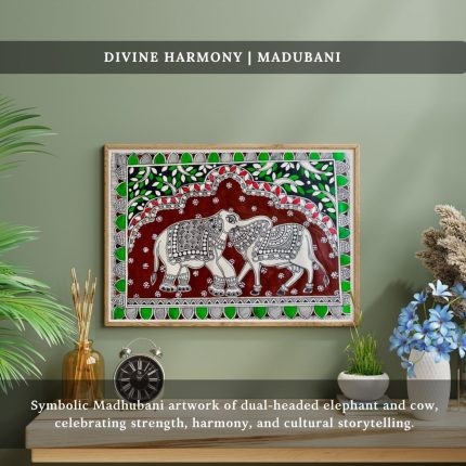 Divine Harmony – Two-Headed Elephant & Cow | Madubanu (A4)